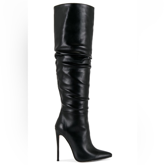 La Femme Shoes - FEMME LA Women's Mariel 2 Way Tall Leather Black Pointed Toe High Heel Boot 8